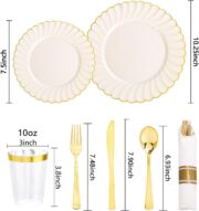 350-Piece Ivory Scalloped Plastic Plates for Weddings - Image 2