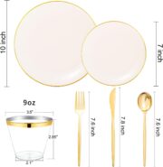 150-Piece Ivory Plastic Dining Set for 25 Guests - Image 2