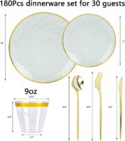 180-Piece Green Plastic Plates with Gold Rim - Image 2