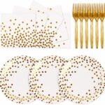 75-Piece White Gold Dot Plate and Napkin Set