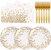 75-Piece White Gold Dot Plate and Napkin Set
