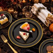 350-Piece Black Gold Dining Set for 50 Guests
