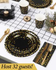 224-Piece Black Gold Party Tableware Set, 32 Settings - Image 2