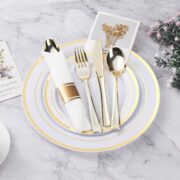 350-Piece Gold Plastic Dining Set for 50 Guests - Image 2