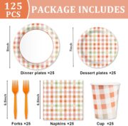 125-Piece Orange Gingham Set for 25 Guests - Image 2
