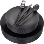 150-Piece Frosted Black Plastic Plates for Weddings - Image 2
