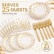 75-Piece White Gold Dot Plate and Napkin Set - Image 2