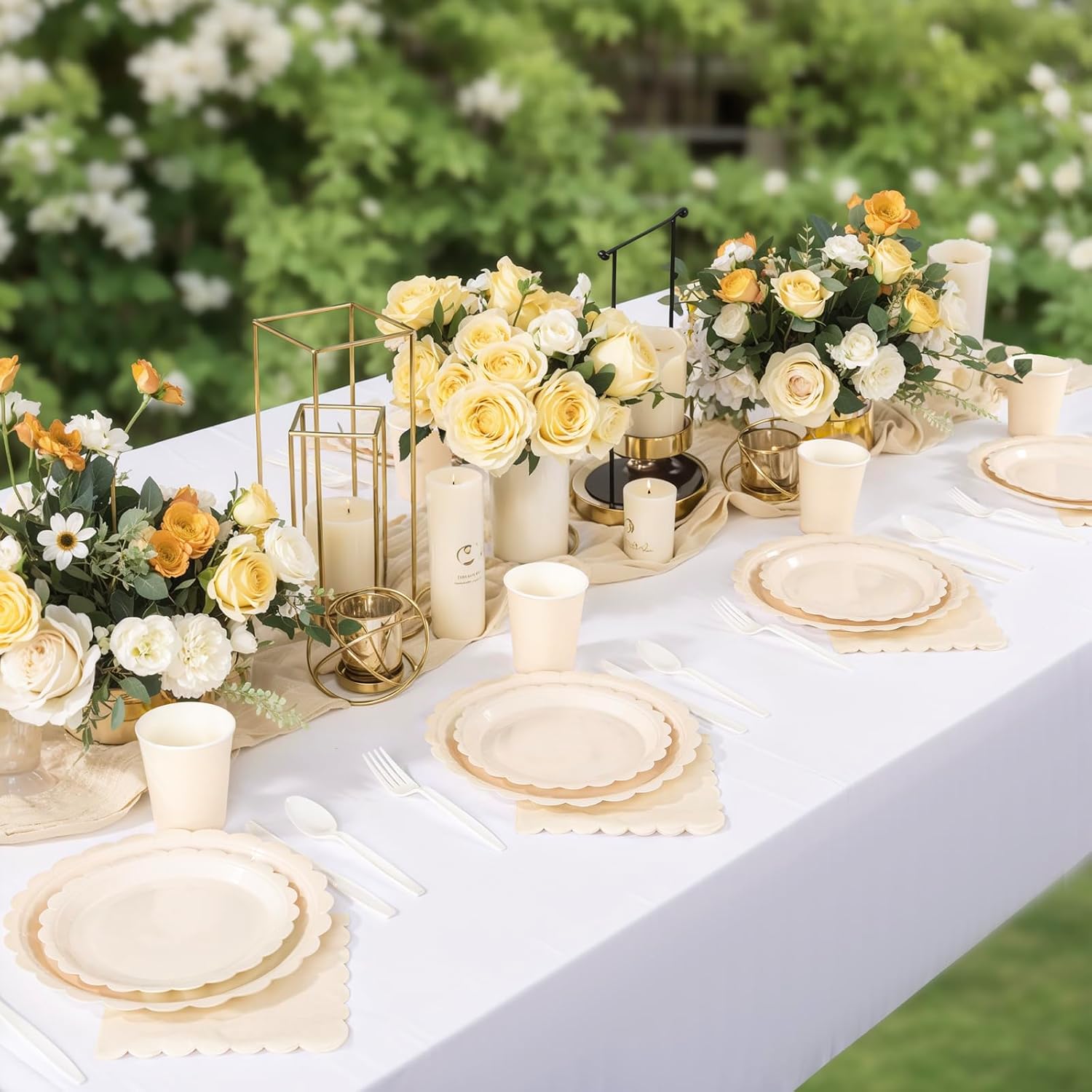 71ORsGXhwoL._AC_SL1500_.jpg 350-Piece Ivory Plate and Napkin Set, 50 Guests - Image 1