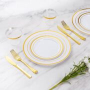600-Piece Gold Plastic Plates for 100 Guests