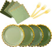 24-Guest Sage Green Scalloped Party Tableware Set - Image 2