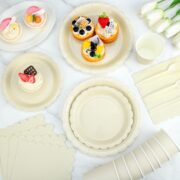 50-Set Ivory Scalloped Dining Set with Napkins