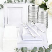 350-Piece Silver Square Plates for 50 Guests - Image 2