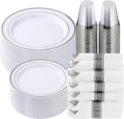 350-Piece Silver Plastic Dining Set for 50 Guests - Image 2