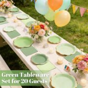 60-Piece Green Plate and Napkin Set, 20 Guests - Image 2