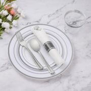350-Piece Silver Plastic Dining Set for 50 Guests
