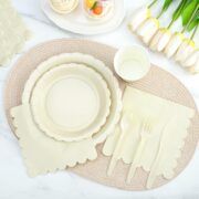 25-Set Ivory Scalloped Plate, Cup and Napkin Set