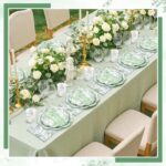 25-Set Sage Green Floral Plate and Napkin Set