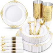 350-Piece Gold Plastic Dining Set for 50 Guests - Image 2