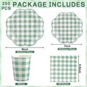250-Piece Sage Green Gingham Plate and Napkin Set - Image 2