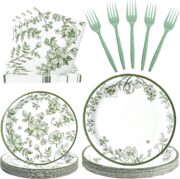 100-Piece Sage Green Floral Set for 25 Guests