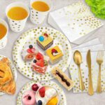 175-Piece White Gold Dot Paper Dining Set