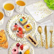 175-Piece White Gold Dot Paper Dining Set