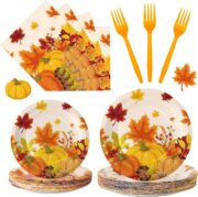 100-Piece Thanksgiving Plate and Napkin Set, 25 Guests - Image 2