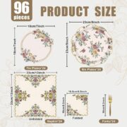 96-Piece Vintage Floral Paper Plate and Napkin Set - Image 2