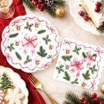 50-Piece Christmas Pink Bow Plate and Napkin Set