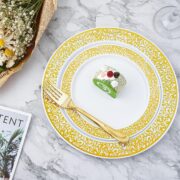 210-Piece Gold-Rim Plastic Dining Set for 30 Guests