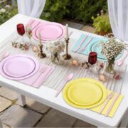 350-Piece Pastel Plate and Napkin Set, 50 Guests