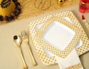 175-Piece Gold Square Dining Set for 25 Guests