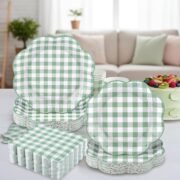 250-Piece Sage Green Gingham Plate and Napkin Set