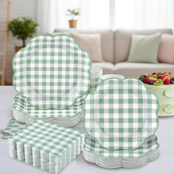 250-Piece Sage Green Gingham Plate and Napkin Set