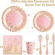175-Piece Pink Gold Paper Set for 25 Guests - Image 2