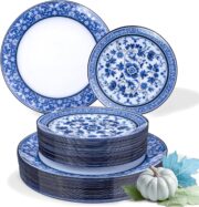 60-Piece Blue Plastic Plates for 30 Guests - Image 2