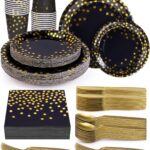 224-Piece Black Gold Party Tableware Set, 32 Settings