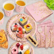 175-Piece Pink Gold Paper Set for 25 Guests