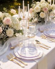 350-Piece Gold Plastic Dining Set for 50 Guests