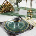 180-Piece Green Plastic Plates with Gold Rim