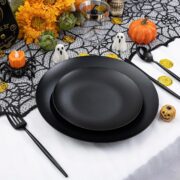 150-Piece Frosted Black Plastic Plates for Weddings