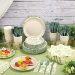 400-Piece Sage Green Floral Tableware Set, 50 Guests