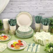 400-Piece Sage Green Floral Tableware Set, 50 Guests
