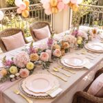 175-Piece Pink Plate Set with Gold Cutlery